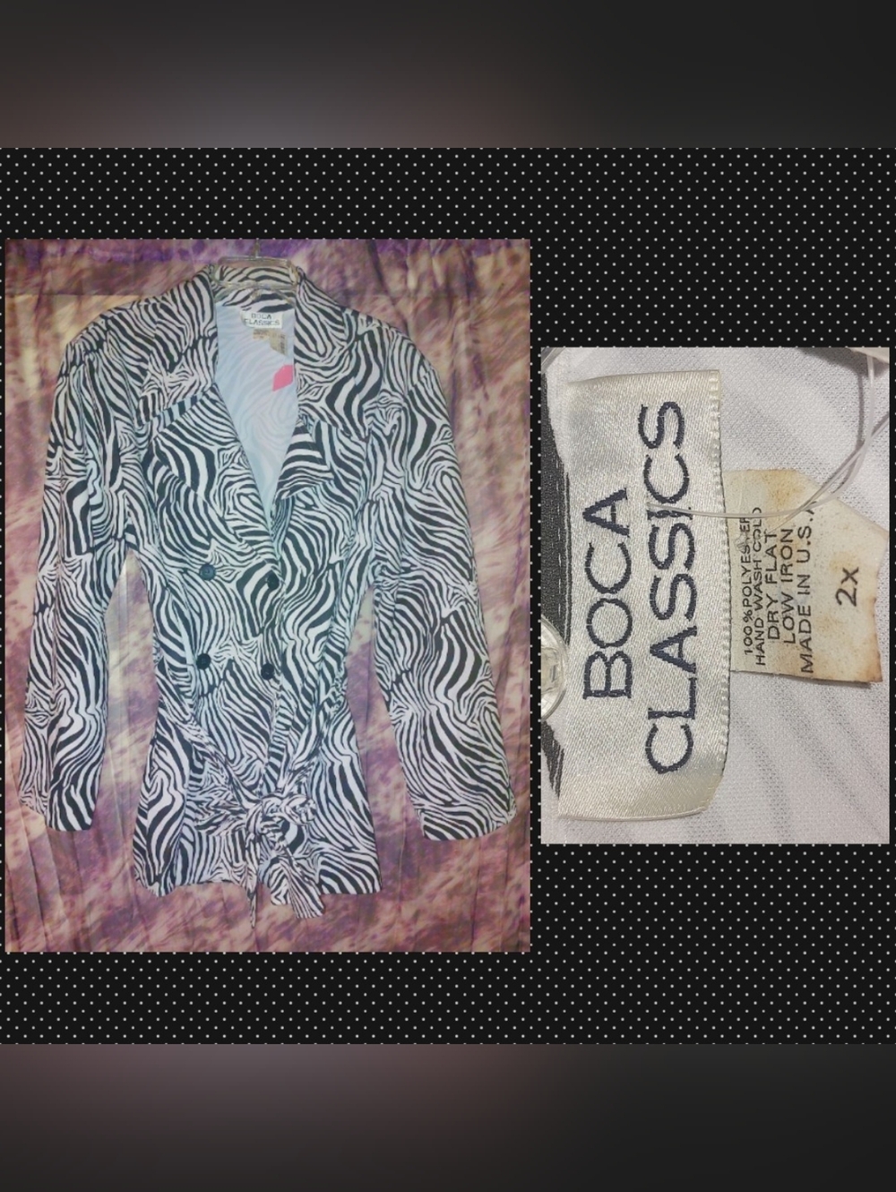 Boca Classics Blk & Wht Zebra Print Long Stretch Soft Knit Blazer Jrs Plus Sz 2X